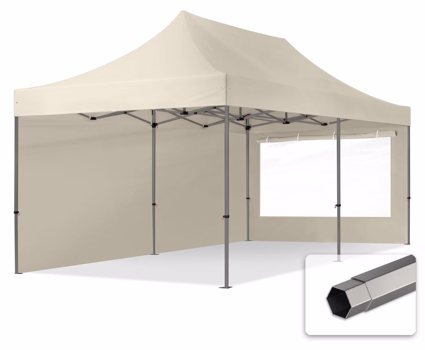 TOOLPORT 3x6m gazebo pieghevole con laterali (finestre panoramiche), PREMIUM acciaio, crema