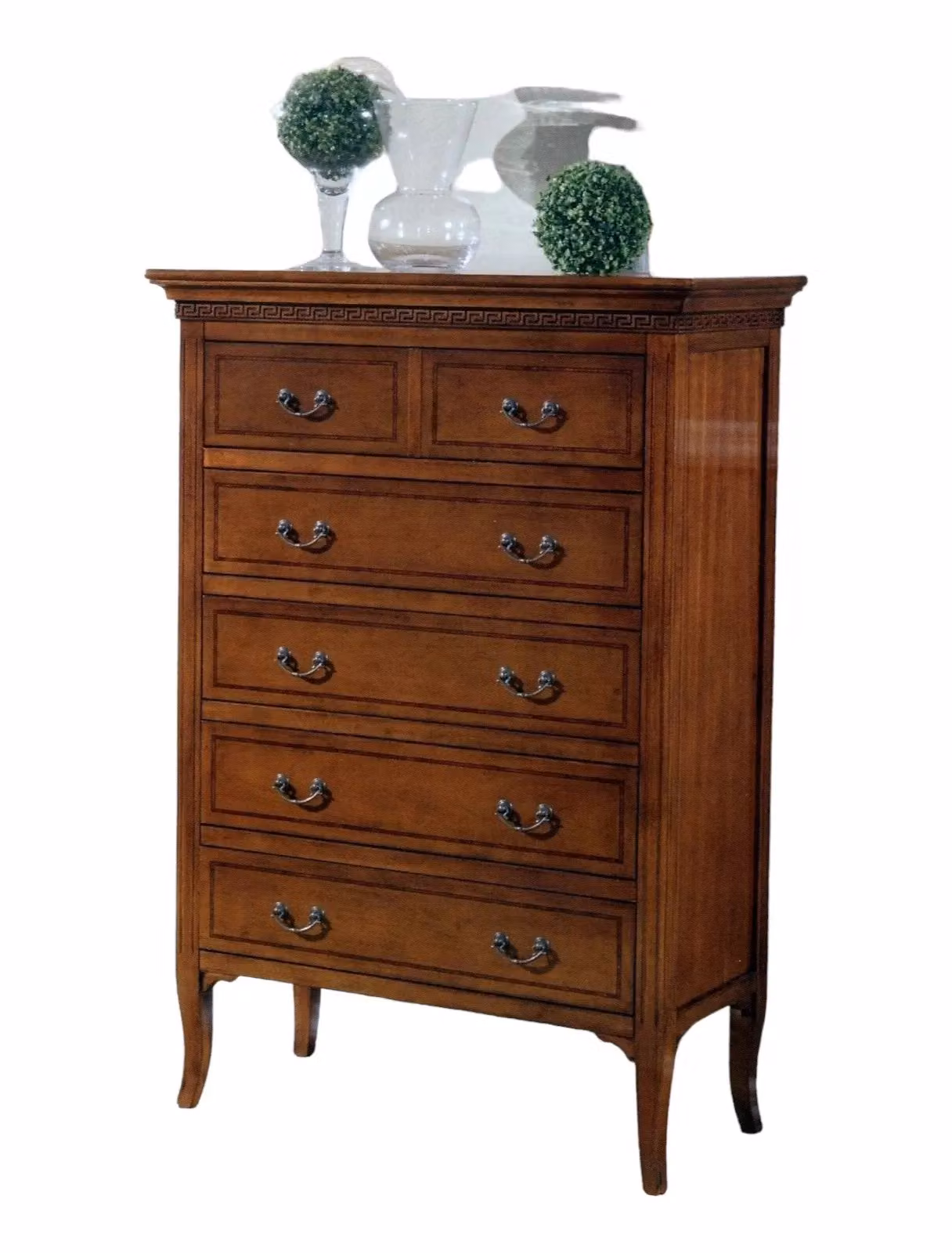 Cassettiera con 6 cassetti in legno con intarsio geometrici Mobili 2G finitura bassano L: 90 cm, P: 42 cm, H: 129 cm – 4