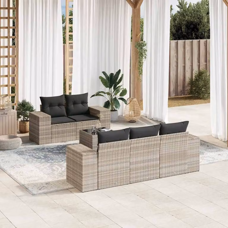 vidaXL Set Divano da Giardino a L con Cuscini Grigio Moderno in Polyrattan e Acciaio