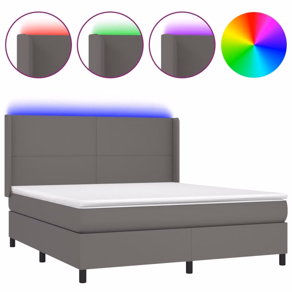 Giroletto Molle con Materasso e LED Grigio 160x200cm Pelle finta