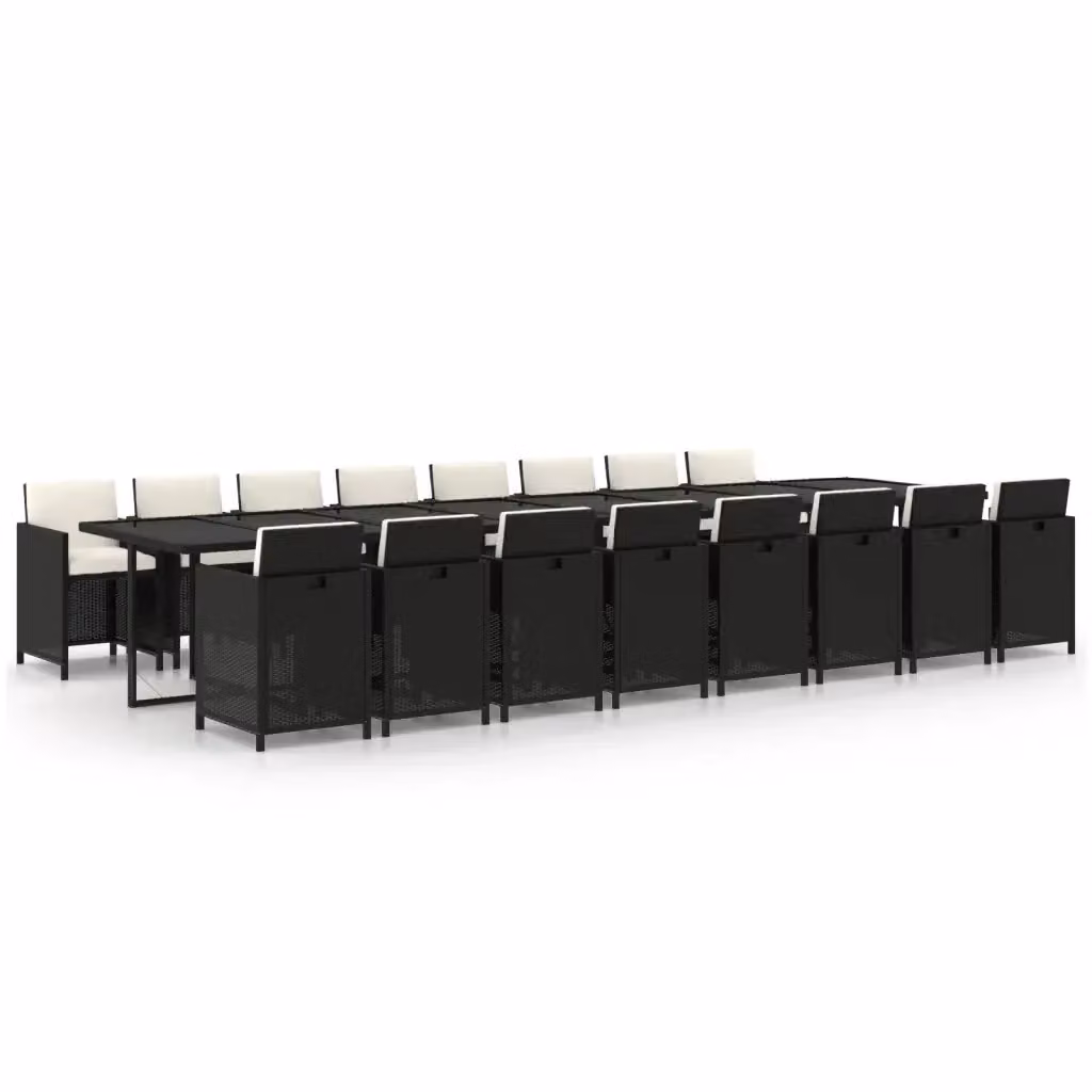 Set da pranzo da giardino vidaXL in polyrattan nero con cuscini bianchi e tavolo in vetro – 2