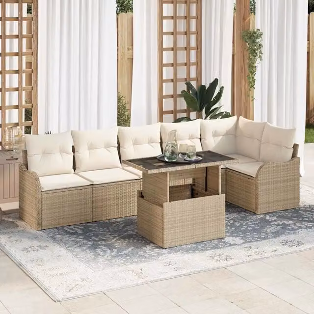 Set Divano da Giardino 7 pz Beige Rattan in Polipropilene 3357214