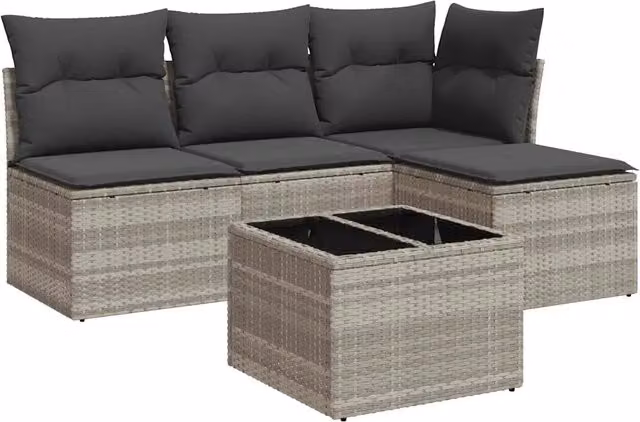 Set Divano da Giardino 5pz | Set Salotto da Giardino con Cuscini Grigio Chiaro Polyrattan