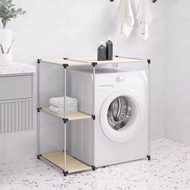 Rastrelliera per lavatrice vidaXL in ferro, colore beige, L: 87 cm, P: 55 cm, H: 90,5 cm