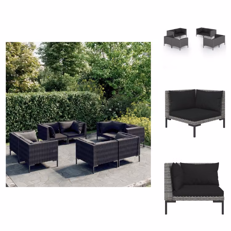 vidaXL set salotto da giardino 8 pezzi con cuscini in poly rattan grigio scuro - Set di mobili da giardino
