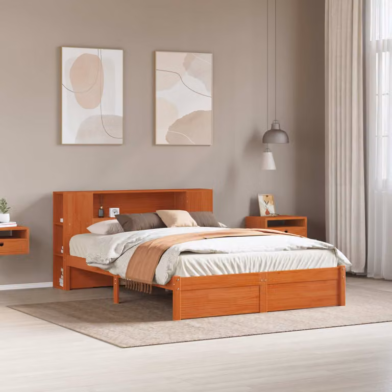 Struttura letto con testiera contenitore vidaXL in legno di pino marrone cerato 140x190 cm