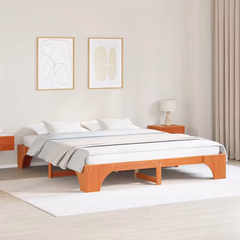 Struttura del letto moderna vidaXL in pino massello marrone cerato L/P/H: 207 x 180 x 187 cm