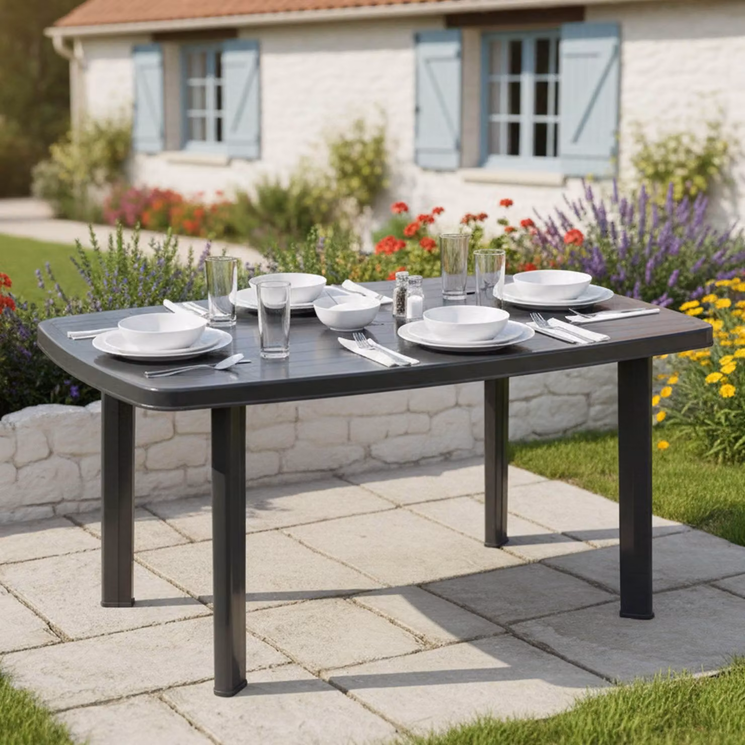 Greggs - Tavolo da Esterno, 137x85x72h cm Nero Antracite, 6 Posti Italy