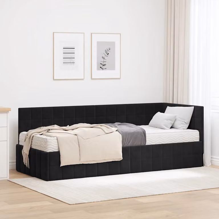 Set Letto Angolare con Materasso 2 Pezzi vidaXL in Velluto Nero L 200 x L 80 cm