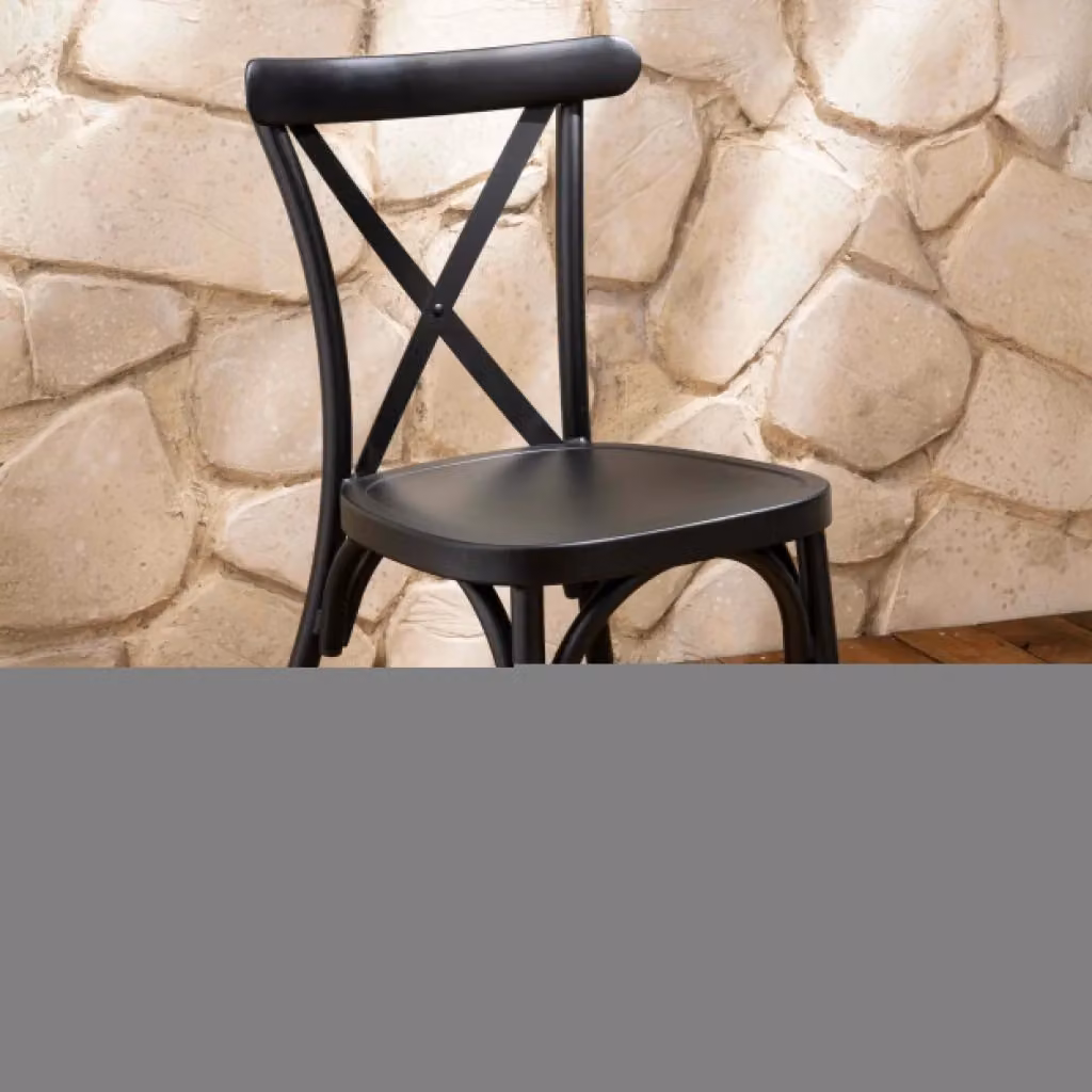Sedia alta da patio OVIALA in alluminio nero opaco impilabile e resistente ai raggi UV – 2