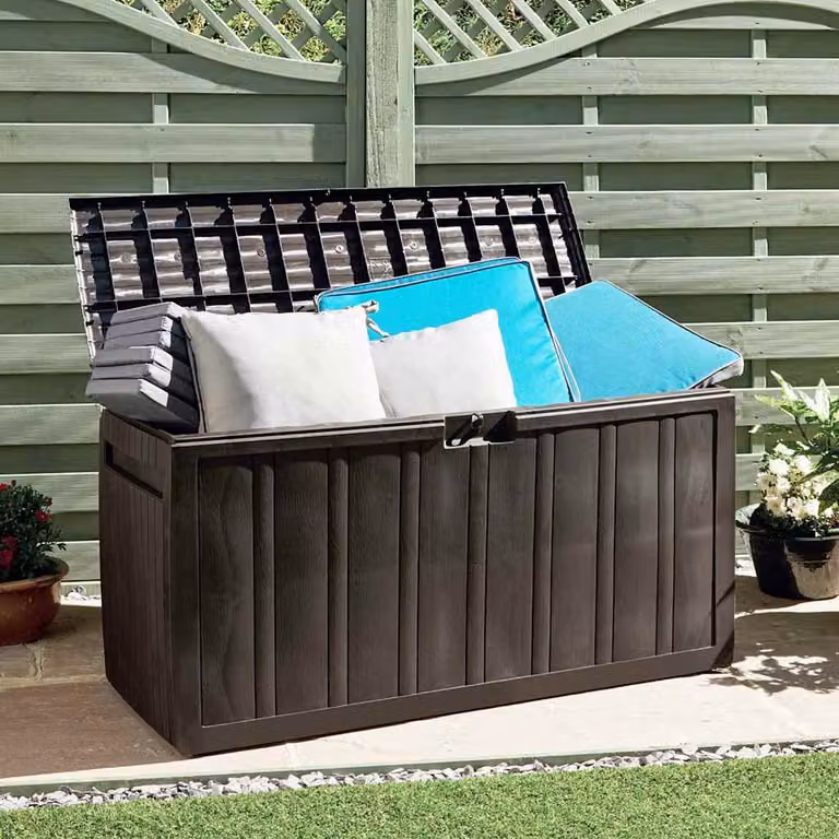 Baule Mobile Contenitore per Cuscini da Giardino vidaXL, Marrone, L 117 cm x P 45,5 cm x H 57,5 cm