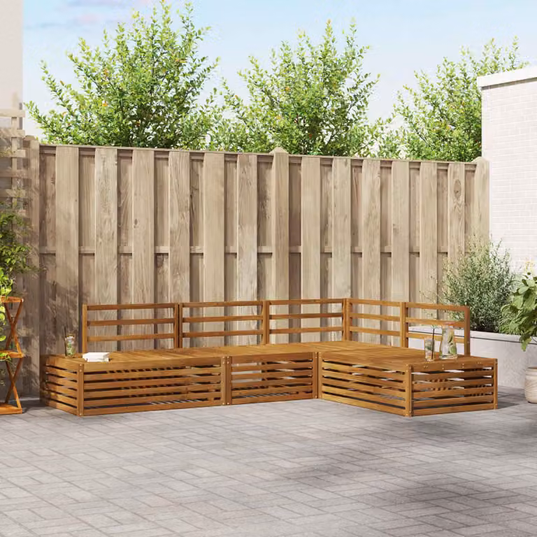 Set di 5 divani da esterno vidaXL in legno di acacia massello marrone con forma a L e cuscini inclusi