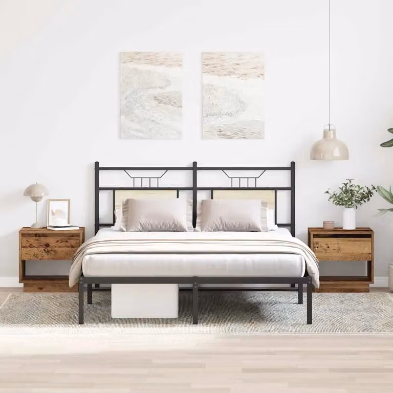 Set di 2 comodini vidaXL in legno effetto rustico marrone L 45 cm x P 34 cm x H 44 cm