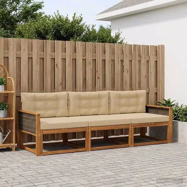 Set di divani da esterno 3 pz Naturale e Beige 3382301