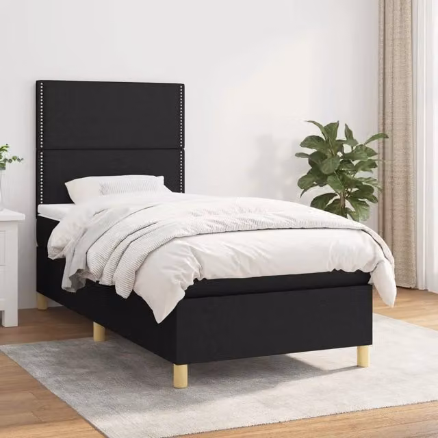 Giroletto a Molle con Materasso-Struttura Letto Nero 100x200 cm in Tessuto 363422