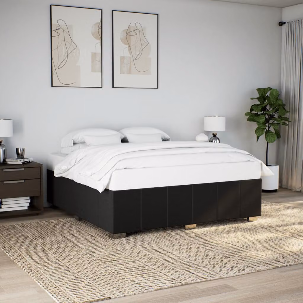 Giroletto senza materasso vidaXL in tessuto nero con doghe in legno 200x200 cm
