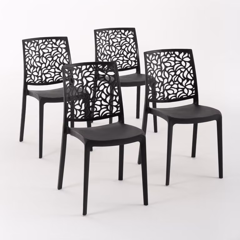 set di 4 sedie impilabili in polipropilene con fibre di vetro per esterni e giardino, bar e ristoranti, cucina dal design moderno - ANNA - Nero