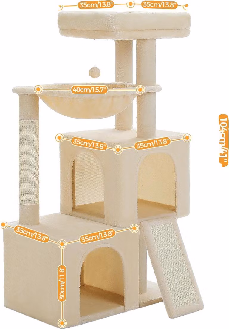 Albero per gatti, design a 4 livelli, appartamenti accoglienti e amaca, AMT0282BG, L