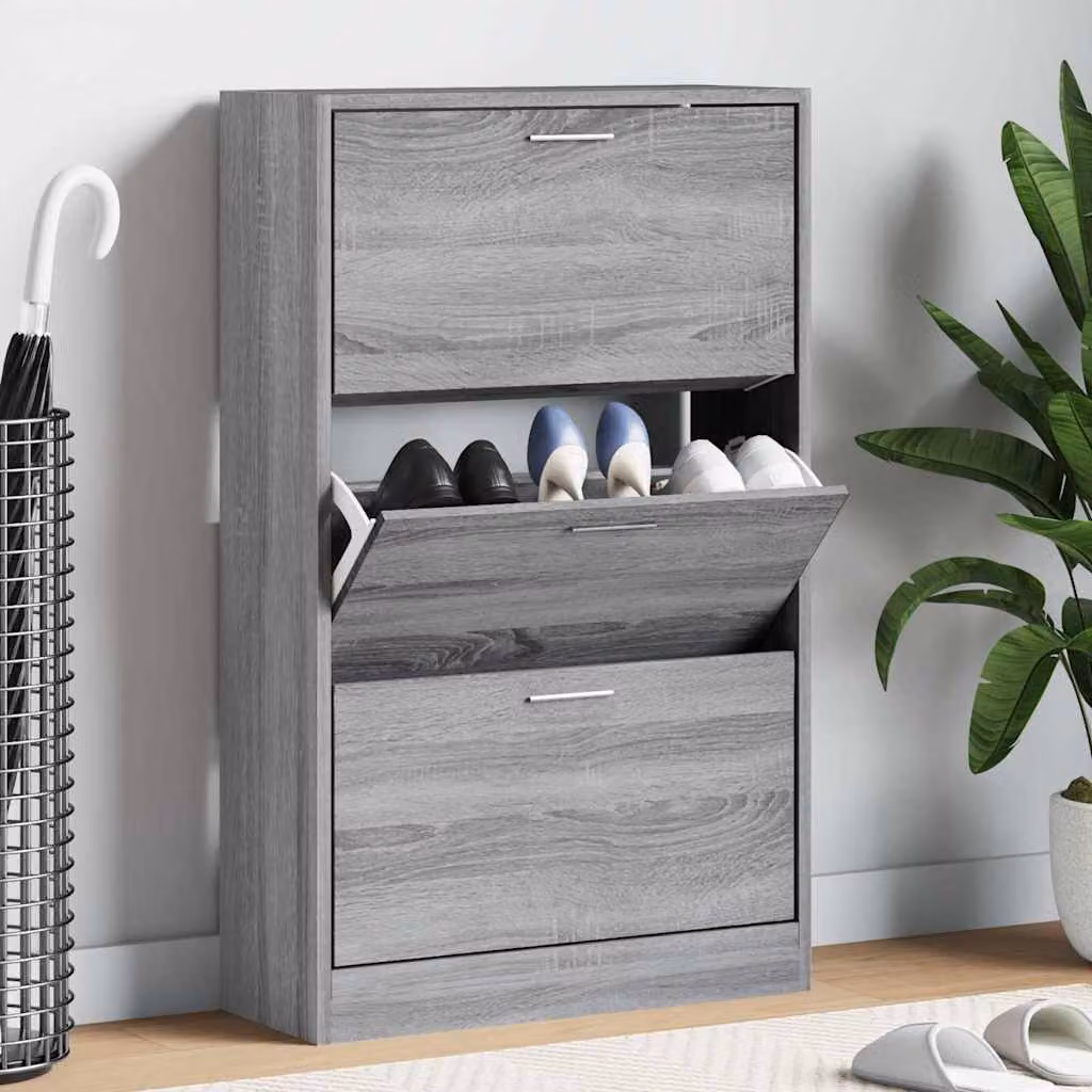Scarpiera moderna vidaXL Grigio con scomparti basculanti in legno e MDF L/P/H: 63 x 24 x 103 cm
