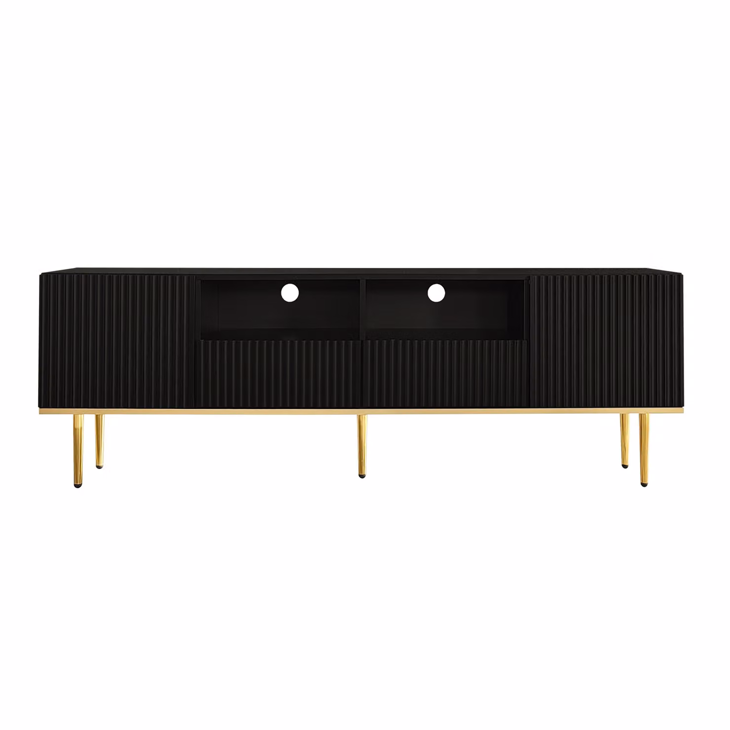 Mobile Porta TV Moderno GL Store in Legno Nero Opaco con Ripiani e Cassetti L: 165 cm, P: 36 cm, H: 55 cm – 2