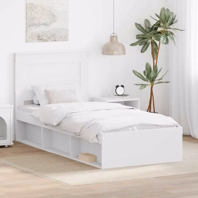 Struttura letto moderno vidaXL in pino massello e legno bianco L 190 x L 75 cm