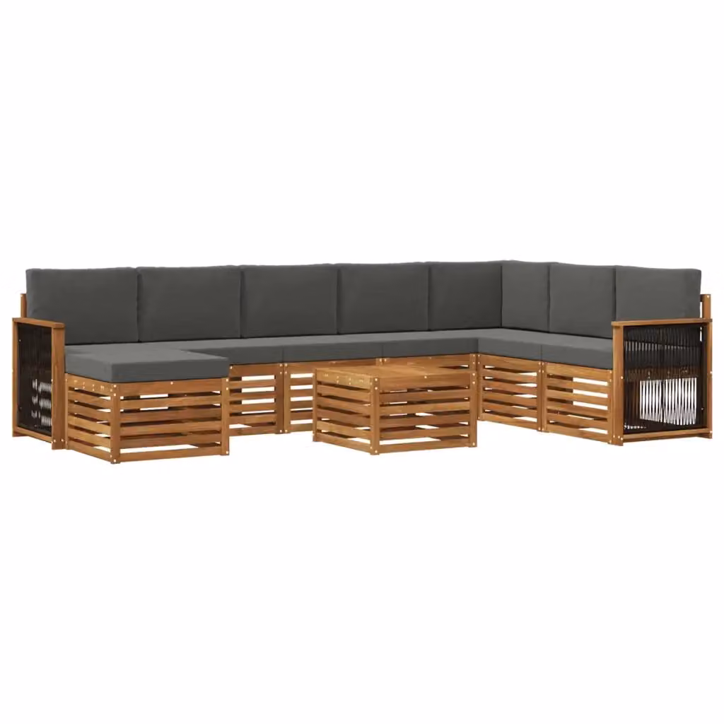 Set di divani da esterno vidaXL in legno di acacia con cuscini, beige e antracite, 9 pezzi – 2