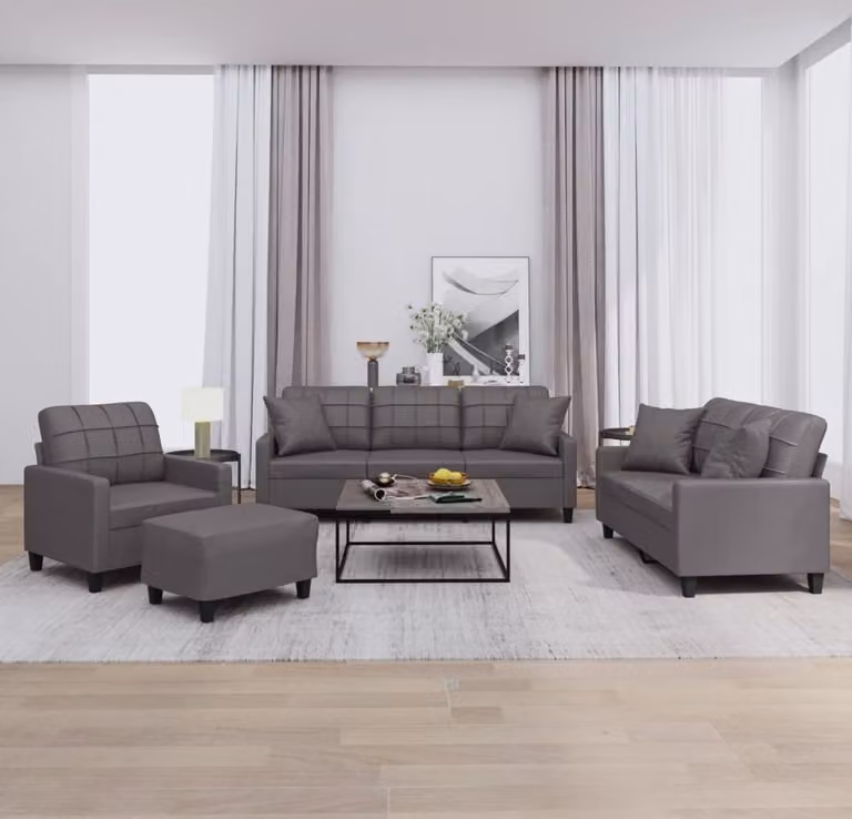 Maison Exclusive - Set divano 4 pezzi con cuscini, in ecopelle grigia