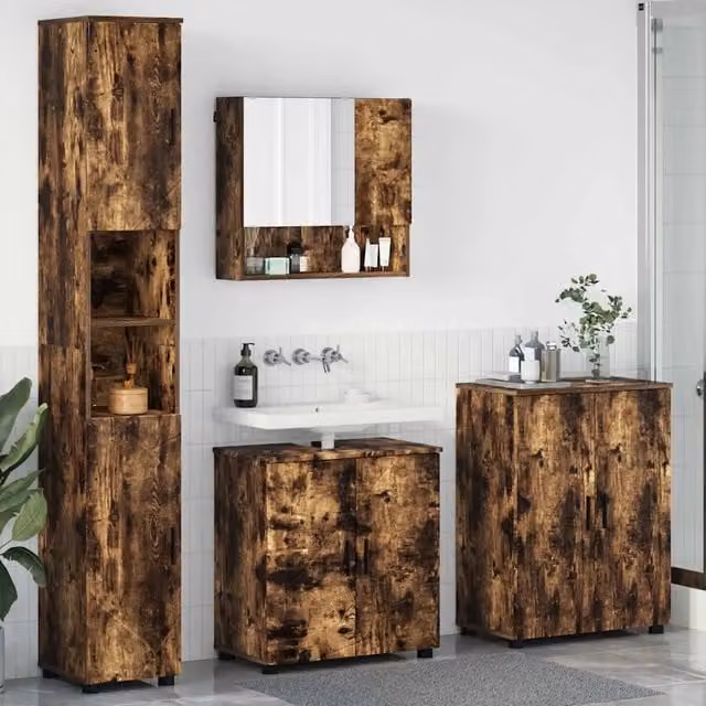 Set di mobili per il bagno 4 pz Rovere fumé 61 x 35 x 64 cm 3393008