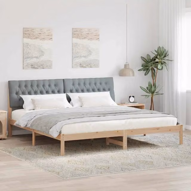 Letto con Testiera Rivestita con testiera Marrone 200 x 200 cm 3394378