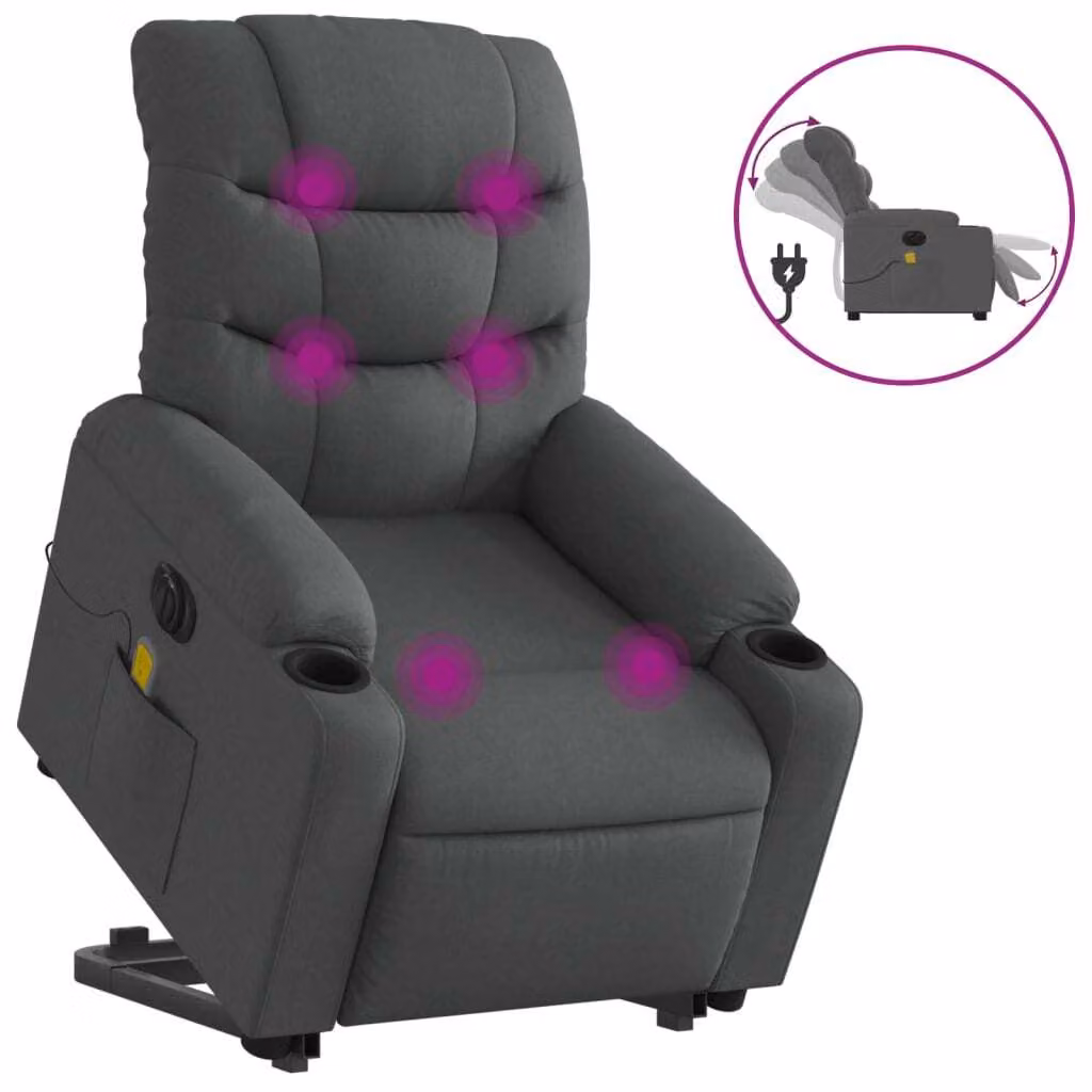 Poltrona Alzapersona Massaggi Elettrica Grigio Scuro Tessuto