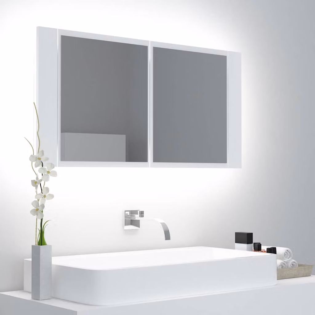 Armadietto a specchio con luci LED vidaXL Bianco L: 90 cm, P: 12 cm, H: 45 cm