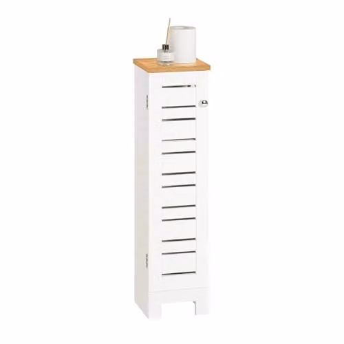 SoBuy Armadio da Bagno Stretto – Mobiletto Salvaspazio in Legno – Porta Rotolo Freestanding per WC, Mobile da Bagno Resistente all'Umidità, Bianco-Naturale, 20x75x18 cm, BZR85-W