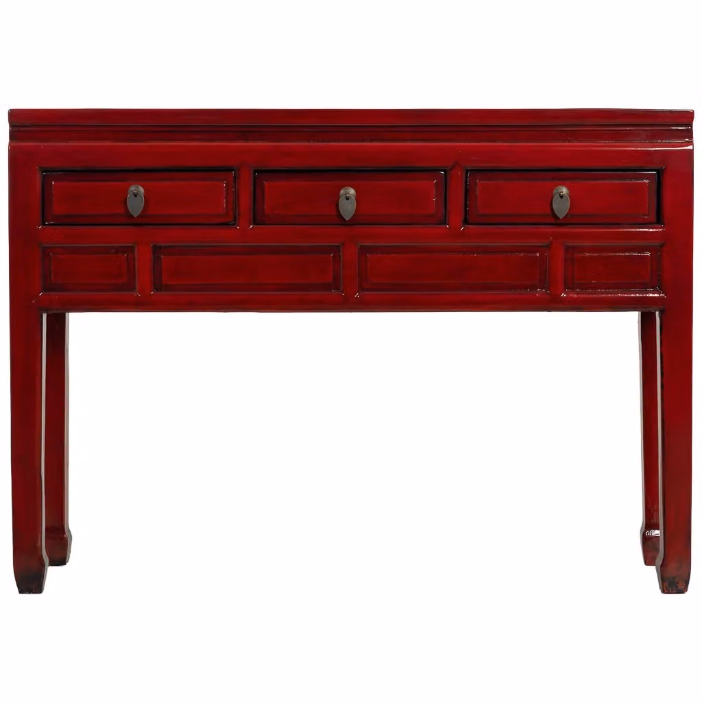 Mobile da ingresso Wanderlust Deco in legno rosso con finitura lucida L: 129 cm, P: 30 cm, H: 88 cm – 2