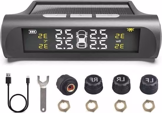 Sistema di Monitoraggio della Pressione dei Pneumatici TPMS Solare Idroimpermeabile per Veicoli e Camper, Nero