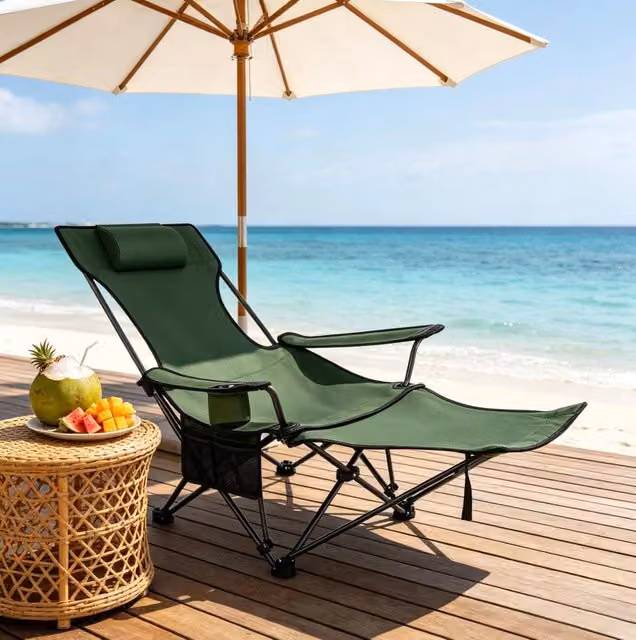 Sedia Pieghevole Ergonomica con Poggiapiedi Estraibile, Leggera e Portatile per Campeggio e Tempo Libero, Dimensioni 115x84x88,5 cm