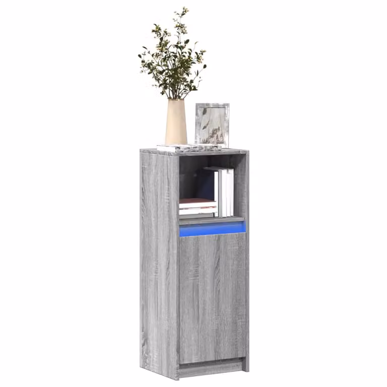 Credenza moderna vidaXL con illuminazione LED in legno multistrato e MDF, colore Grigio Sonoma, L/P/H: 38 x 34 x 100 cm