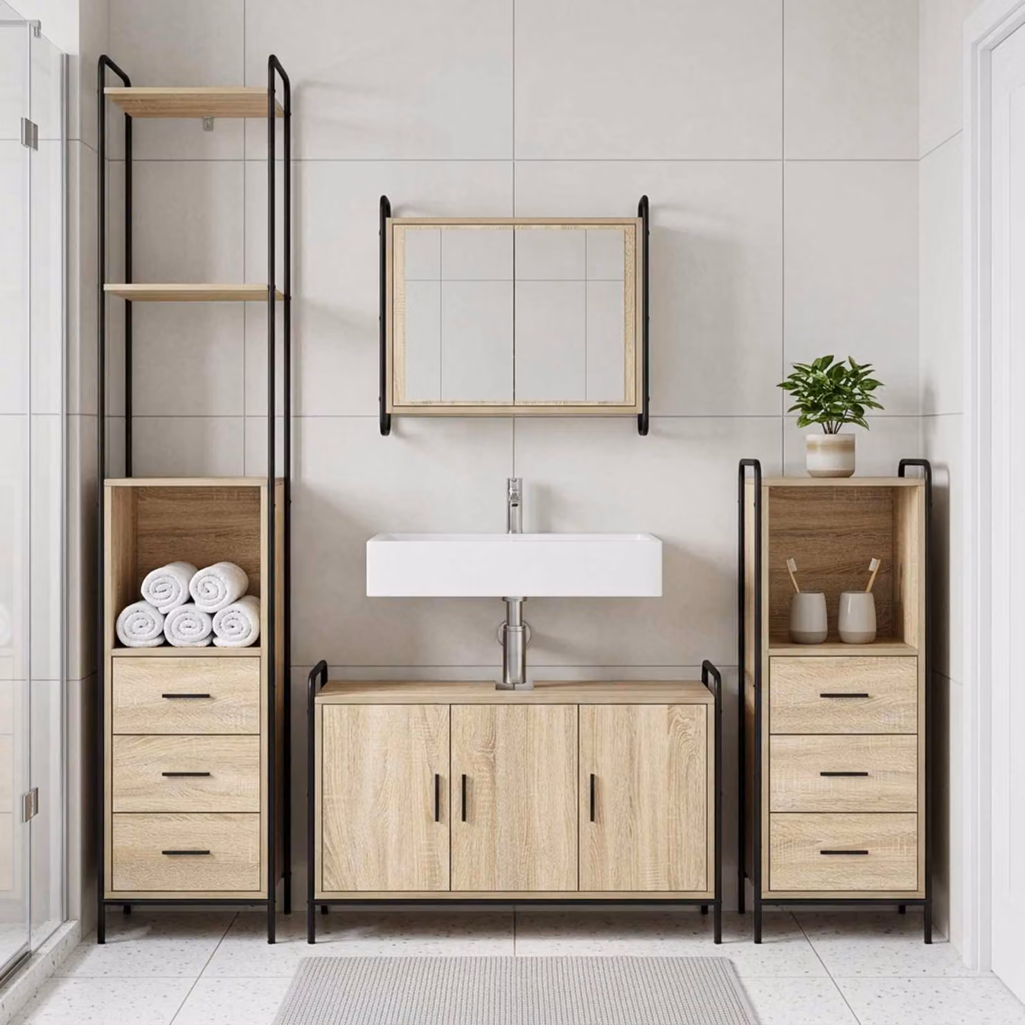 vidaXL Set di Armadi da Bagno 4 pz Rovere Sonoma 40 x 36 x 200,5 cm