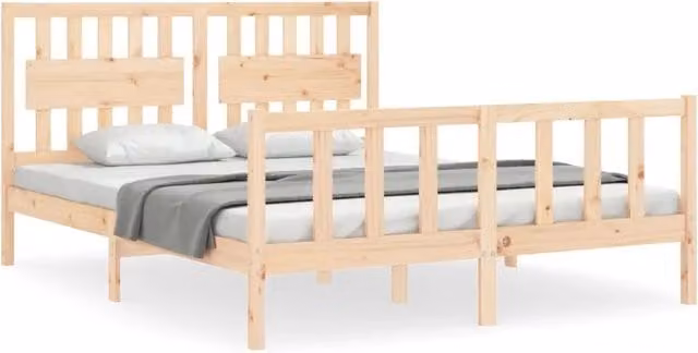 Letto matrimoniale | Letto per adulti | Giroletto senza Materasso 160x200 cm in Legno Massello di Pino