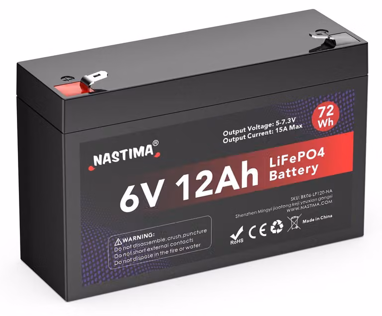 Batteria LiFePO4 da 6V, 12Ah, 72Wh, con sistema di gestione della batteria (BMS), con una durata di 4000 cicli