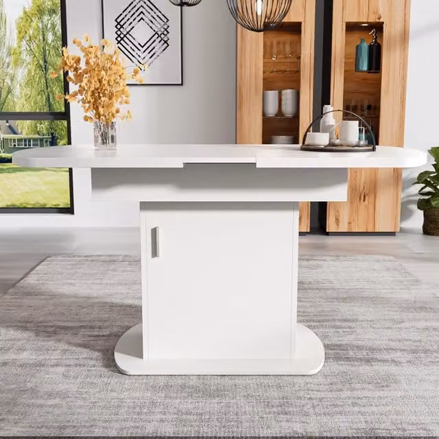 Tavolo da Pranzo Ovale Allungabile Minimal Bianco e Argento L/P/H: 110/130 x 70 x 75 cm