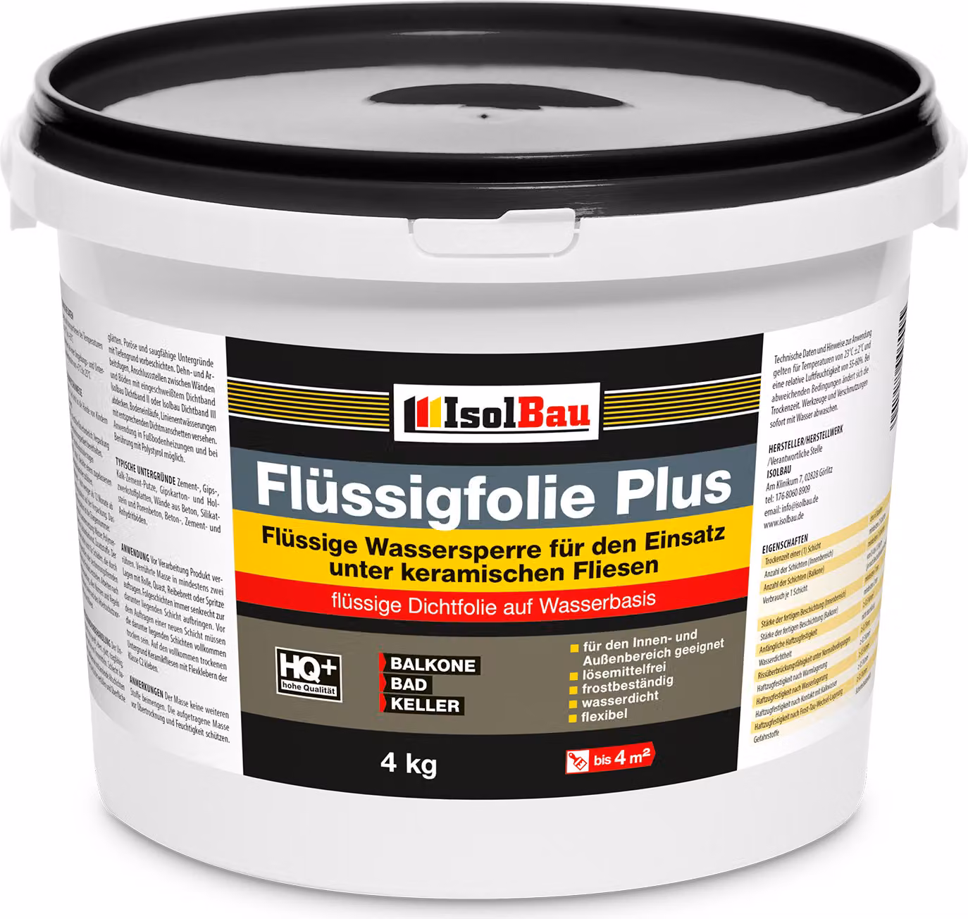 Isolbau Pellicola liquida PLUS 4 kg - Pellicola impermeabilizzante per interni ed esterni - per pareti e pavimenti - Impermeabilizzazione di balconi, terrazze - Impermeabilizzante senza solventi, impermeabile Mastik