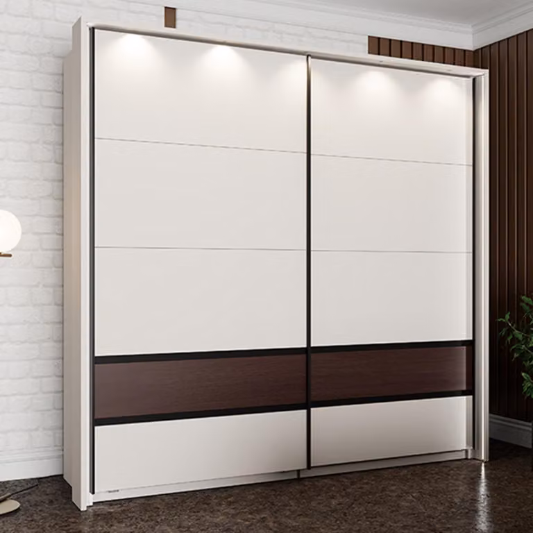 Vangvi - Guardaroba 2 Ante, 220x217h cm Bianco Crema, 2 Ripiani