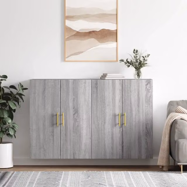 Set di 2 mobili a parete moderni vidaXL in legno grigio opaco, L/P/H: 69,5 x 34 x 90 cm – 1