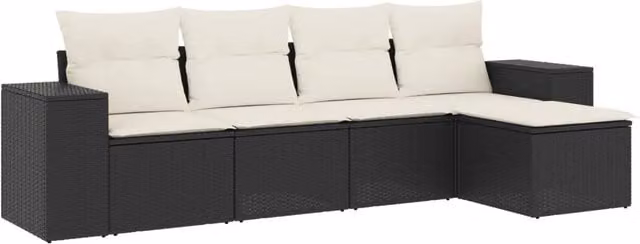 Set Salotto da Giardino Moderno a Forma di L con 5 Pezzi Design In, Colore Nero e Bianco, con Cuscini Imbottiti e Struttura in Metallo e Polyrattan
