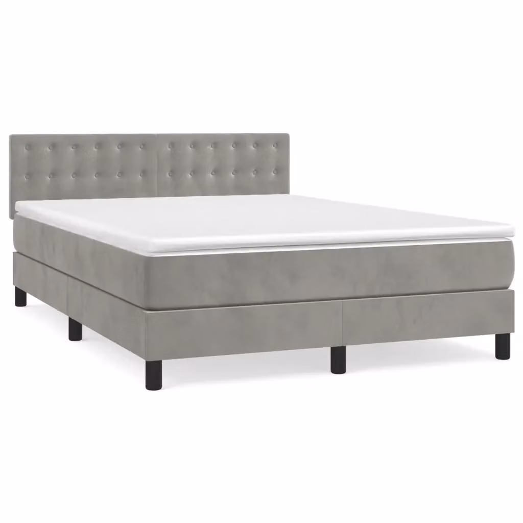 Letto con Giroletto a Molle e Materasso Ibrido vidaXL in Velluto Grigio Chiaro e Bianco L/P/H: 203 x 144 x 88 cm – 2