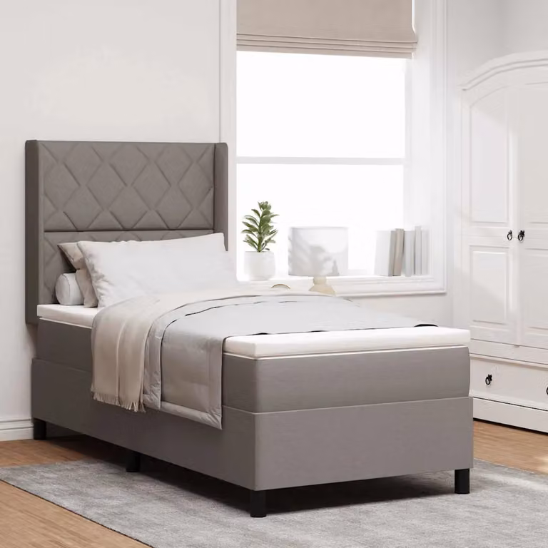 Letto a molle con illuminazione LED e testiera Talpa vidaXL in tessuto beige o grigio, L 90 x P 200 cm