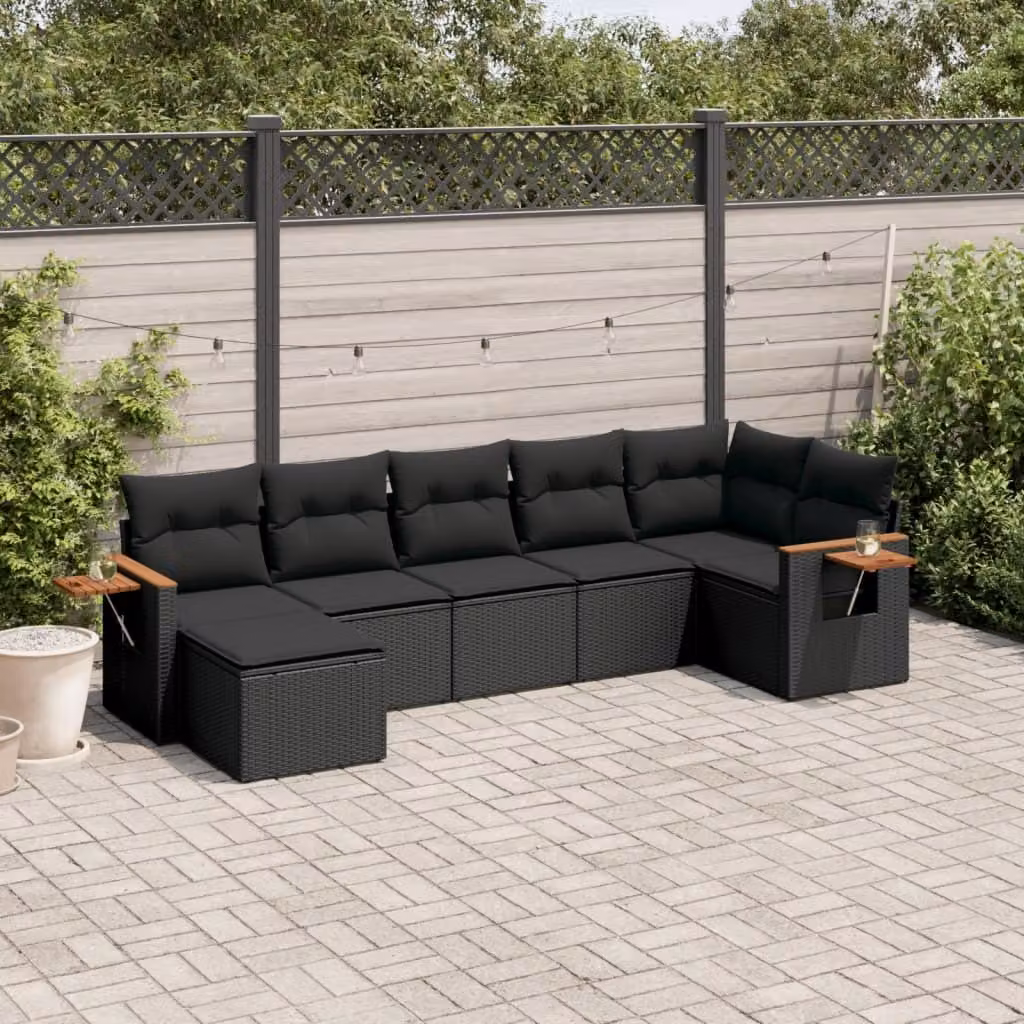 Maison Exclusive - Set da giardino 7 pezzi con cuscini in polyrattan nero