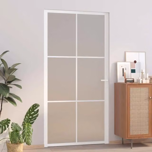 Porta Interna 102,5x201,5 cm Bianco Opaco in Vetro e Alluminio 350583