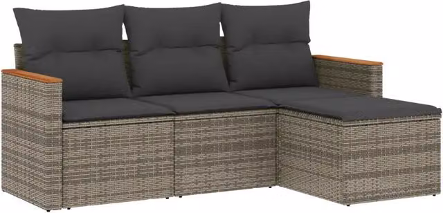 Set Divani da Giardino 4 pz | Set Salotto da Giardino con Cuscini in Polyrattan Grigio