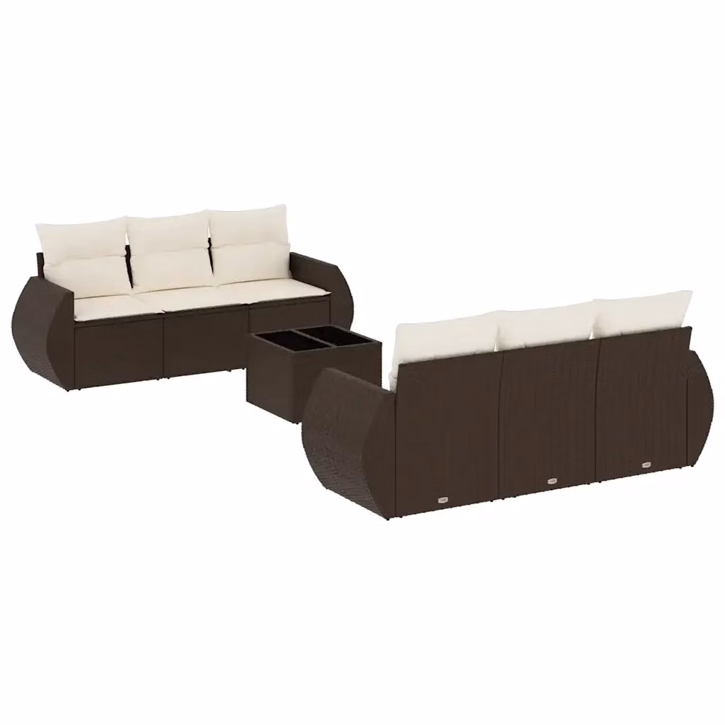 Set di Divani da Giardino vidaXL 7 pz in Polyrattan Marrone con Cuscini e Tavolino – 2
